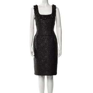 Oscar de la Renta Black Textured Sheath Dress Size 8